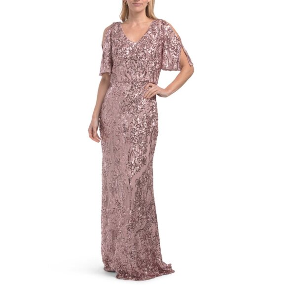 ALEX EVENINGS Pink Caroline Flutter Sleeve Sequin Gown - Picture 1 of 2
